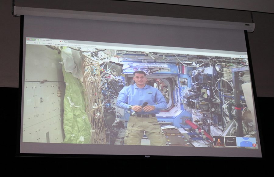 Commander Shane Kimbrough speaking to students during the NASA Simulink. Courtesy of Tracie Apel