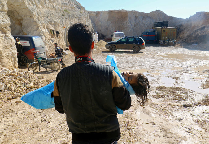 The body of a child after a reported gas attack in the Syrian town of Khan Sheikhoun in Idlib Province. courtesy of The New York Times