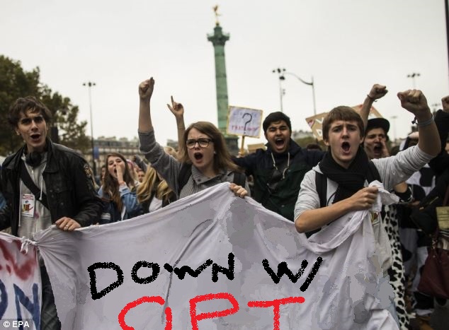 Students protest the new cure to senioritis.