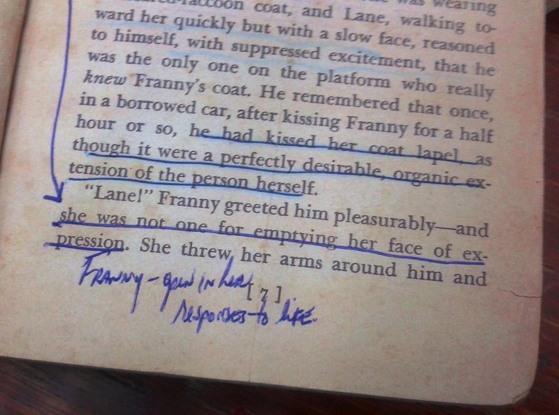 These are notes in a used copy of Franny and Zoey by J.D. Salinger.