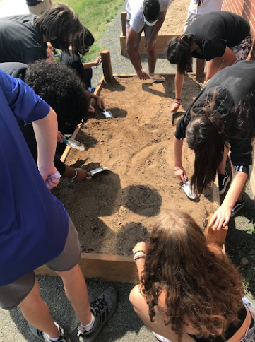 Future Farmers of America students plant vegetables.